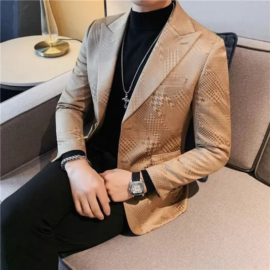 Single Breasted Blazer Coat Men's Suit Jackets Vintage High Quality Fashionable