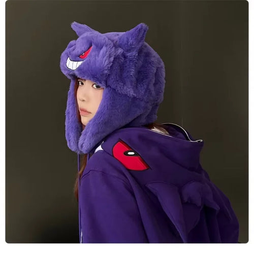 Pokemon Gengar Plush Ski Windbreak Hats Cartoon Warm Cosplay Cap Outdoors Caps