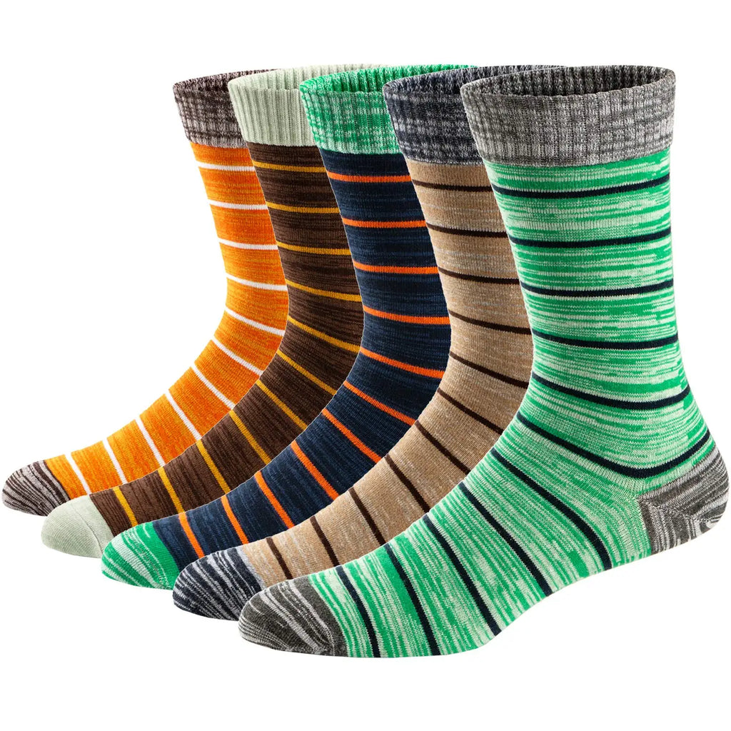 5Pairs Men's Dress Colorful Striped Combed Cotton Novelty Breathable Casual Socks
