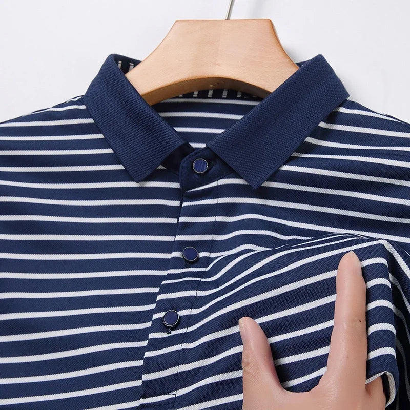 Men's Striped Casual POLO Shirt Short Sleeved Comfortable and Breathable Top