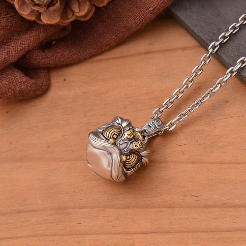 Chinese style retro lion dancing pendant fashionable silver 925 necklaces banquet fine jewelry
