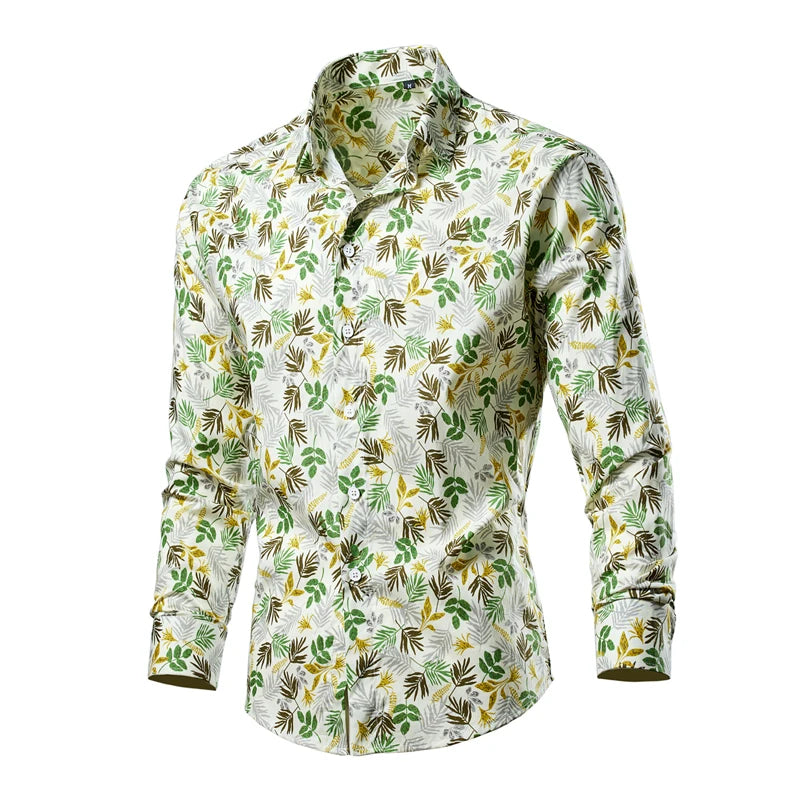 High-quality Men's Cotton Thin Slim Luxury Long Sleeve Hawaiian Shirt Lapels