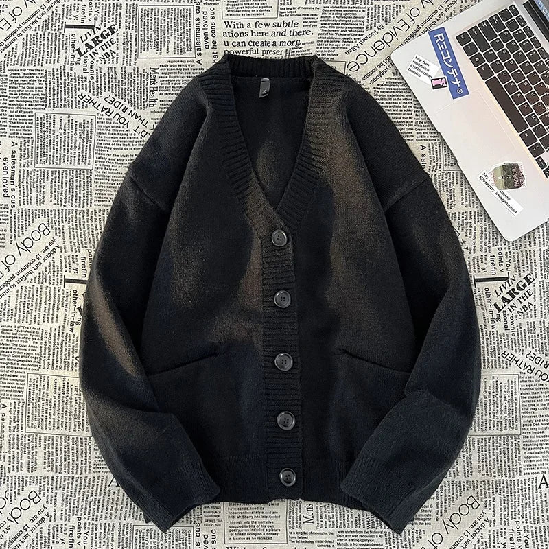 Korean Versatile Cardigan V-neck Men's Jacquard Comfortable Breathable Sweater
