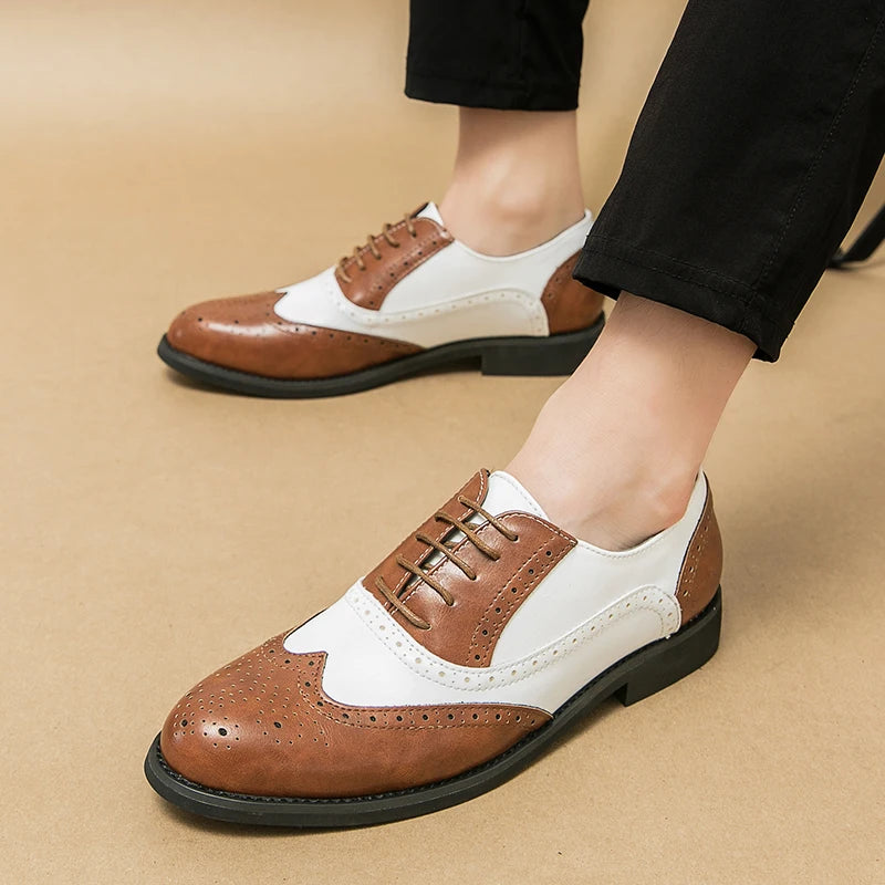 Men Oxford Brogue Leather Loafers Dress Flats Lace-Up Classic Footwear