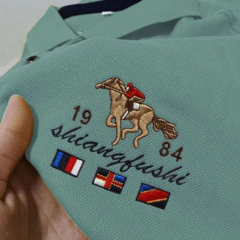 Men's Casual Fashion Polo Shirt Breathable and Comfortable Embroidered Top
