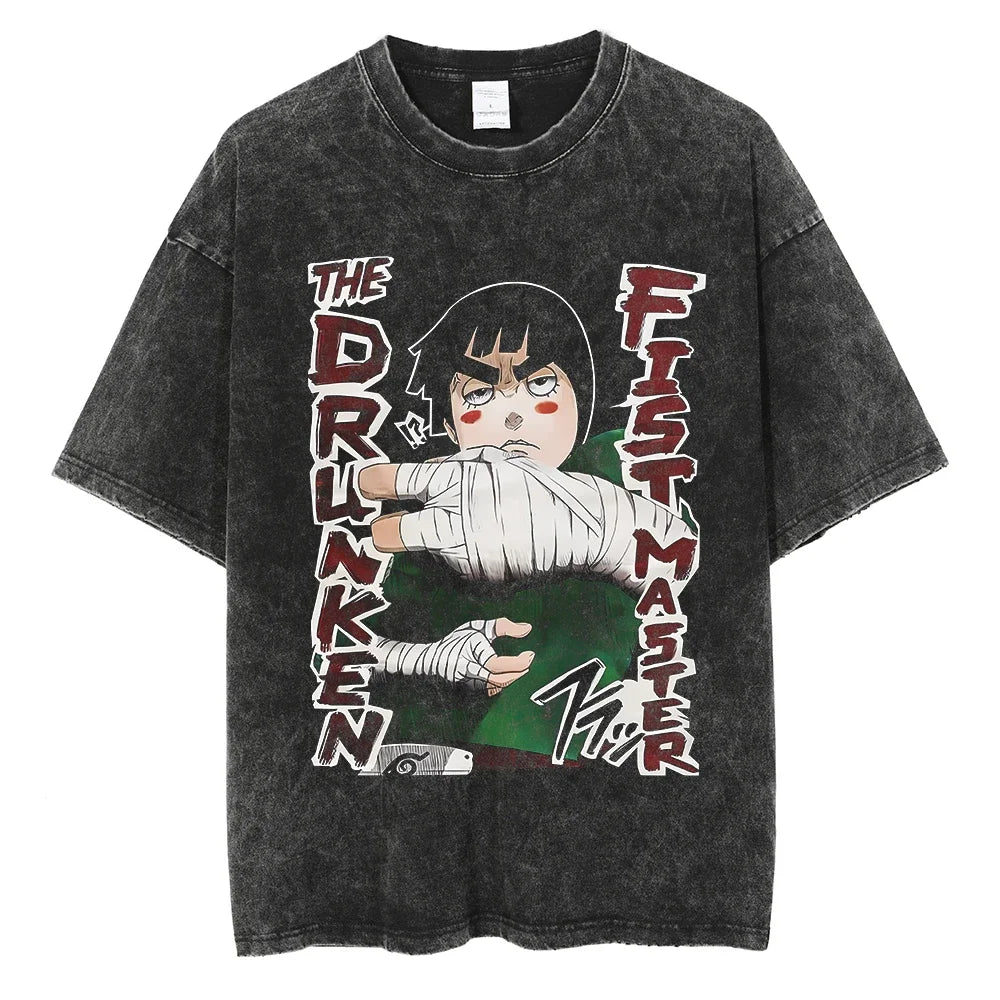 Vintage Men Streetwear Anime Print Short Sleeve Cotton T Shirt