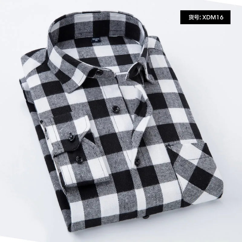 Plaid Flannel Checkered Men Long Sleeve Cotton Check Shirts
