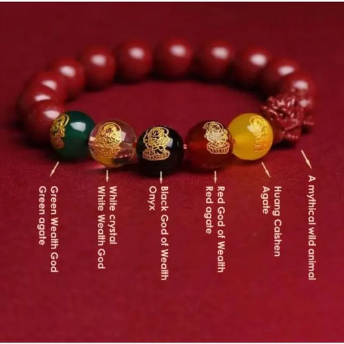 Red Cinnabar Pixiu Vintage Designer Beads Bangle Unisex Charm Carved Bracelet