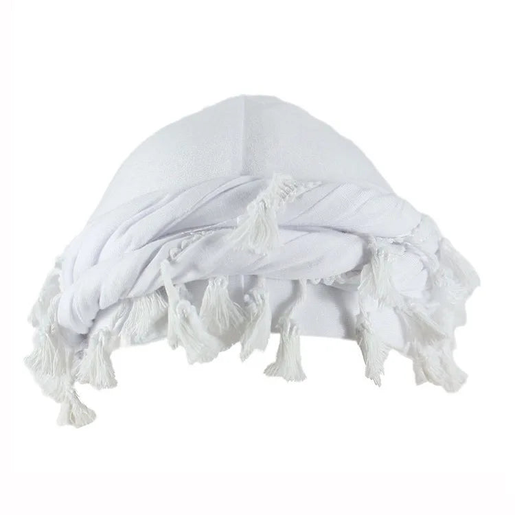 Men Burr Trim Twisted Tail Fringe Turban Solid Color Kerchief Beanies