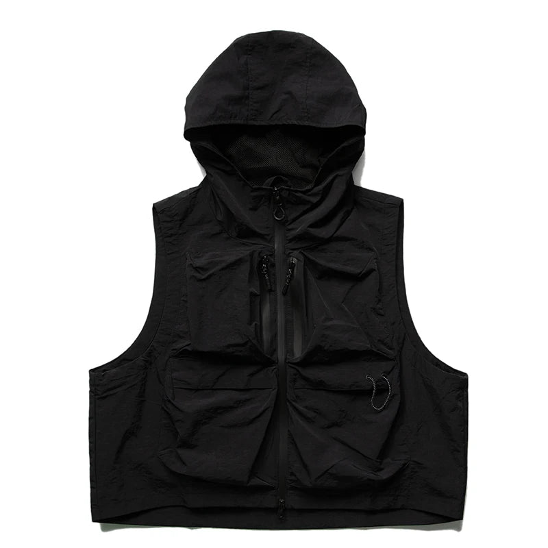 Japanese Outdoor Multi-Pocket Waterproof Cargo Hooded Vest For Men