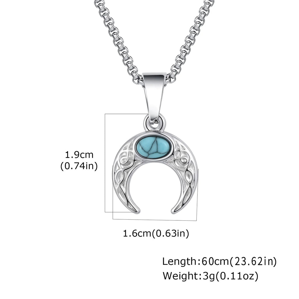 Vintage Moon Necklace for Men Natural Stone Stainless Steel Pendant Jewelry