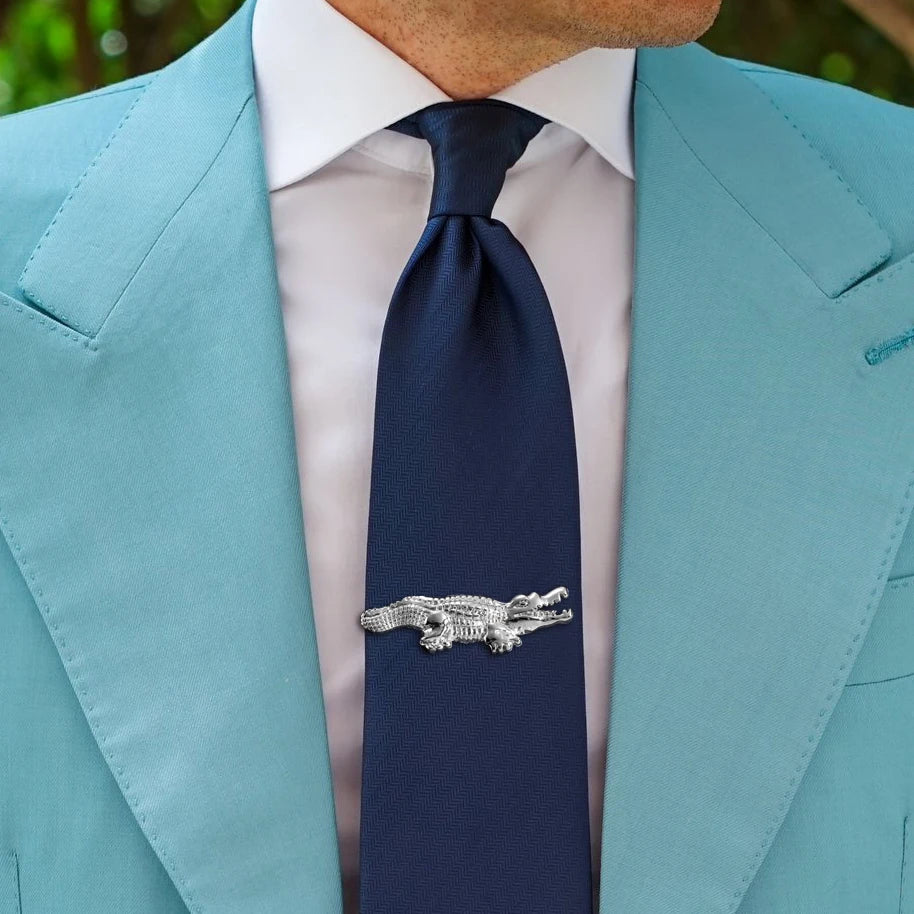 2 Inch Silver Crocodile Tie Clip For Men Unique Necktie Pin