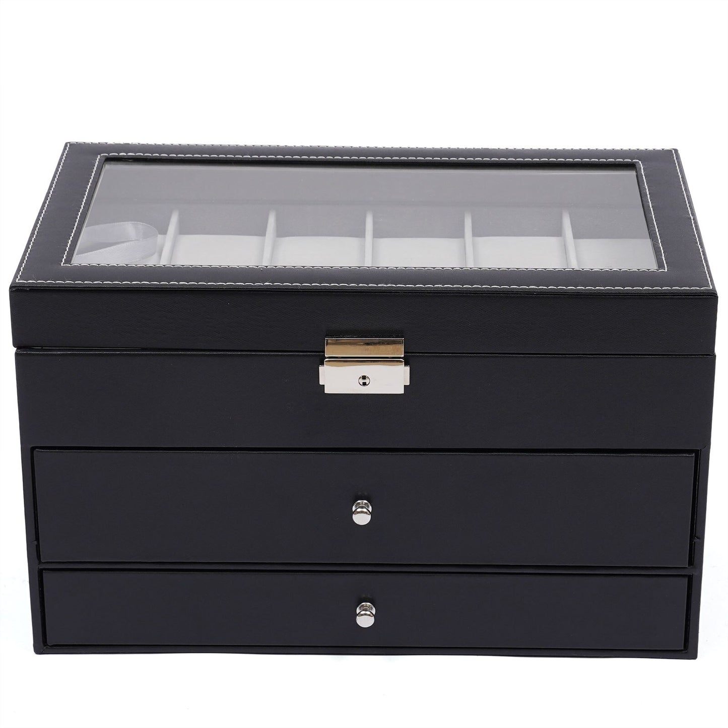 3 Layer Black Leather Box Jewelry Box Organizer Storage