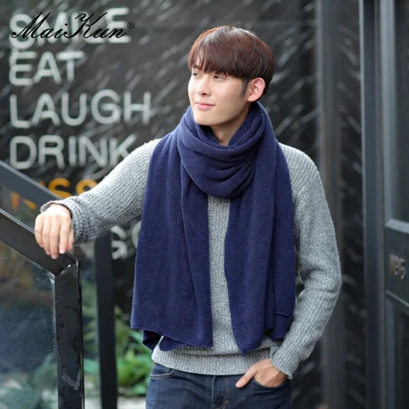 Thick Knitted Scarf  Simple Solid Color Scarf Men's Warm Neckerchief
