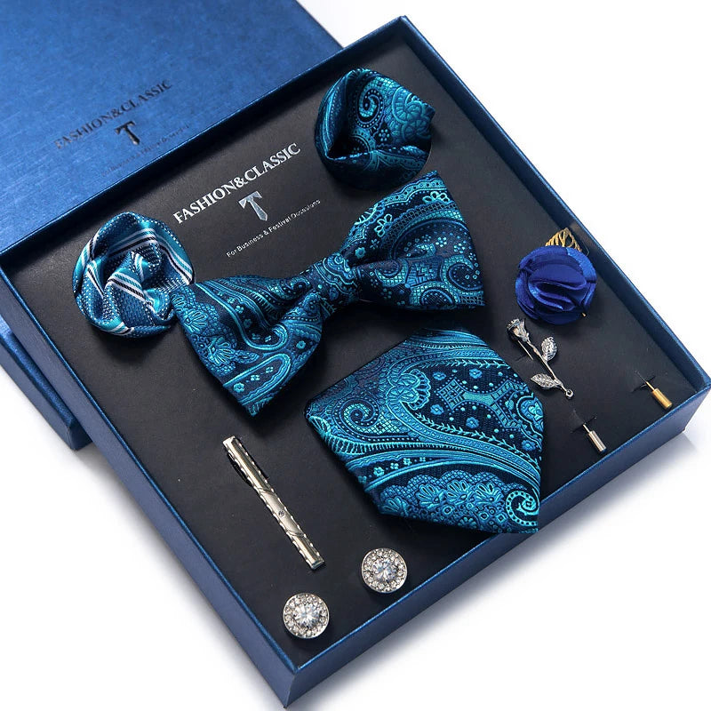 Gift Box Tie For Men Tie Pocket Squares Cufflink Set Necktie Box Man Floral Accessories