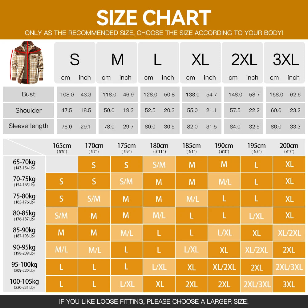 Men's Windproof Casual Bomber Plaid Sherpa Lined Flannel Classic Jacket