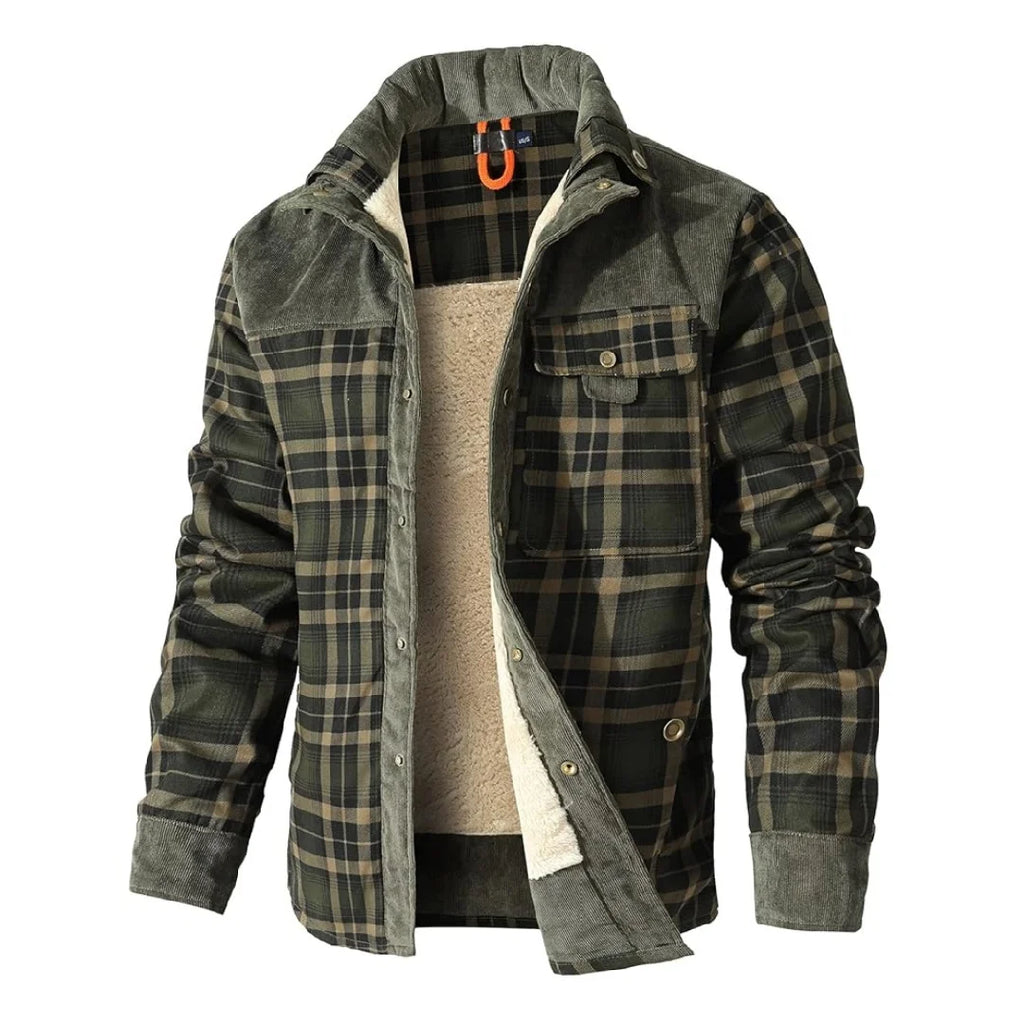 Men's Windproof Casual Bomber Plaid Sherpa Lined Flannel Classic Jacket