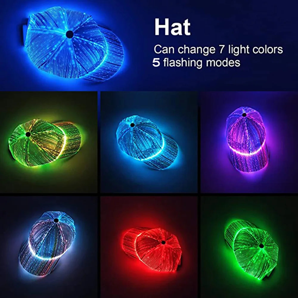 Fiber Optic LED 7 Colors Luminous EDC Baseball USB Charging Caps