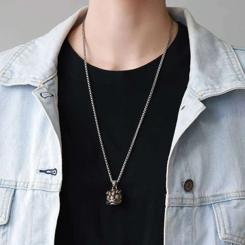 Chinese style retro lion dancing pendant fashionable silver 925 necklaces banquet fine jewelry