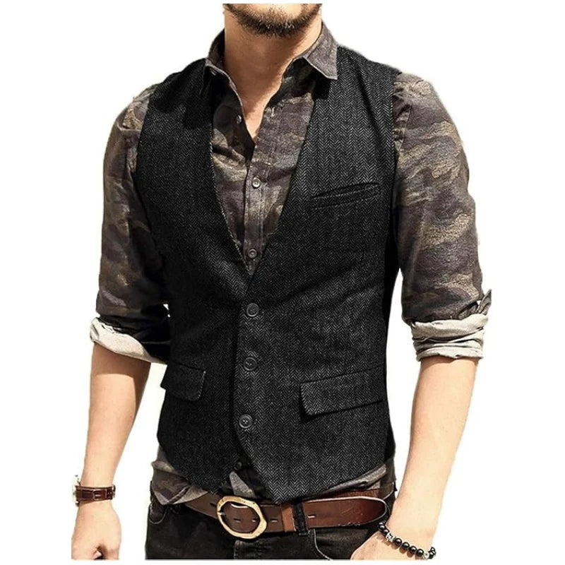 Men's Slim Fit Waistcoat Herringbone Tweed Vintage Style Custom Tailored Vest