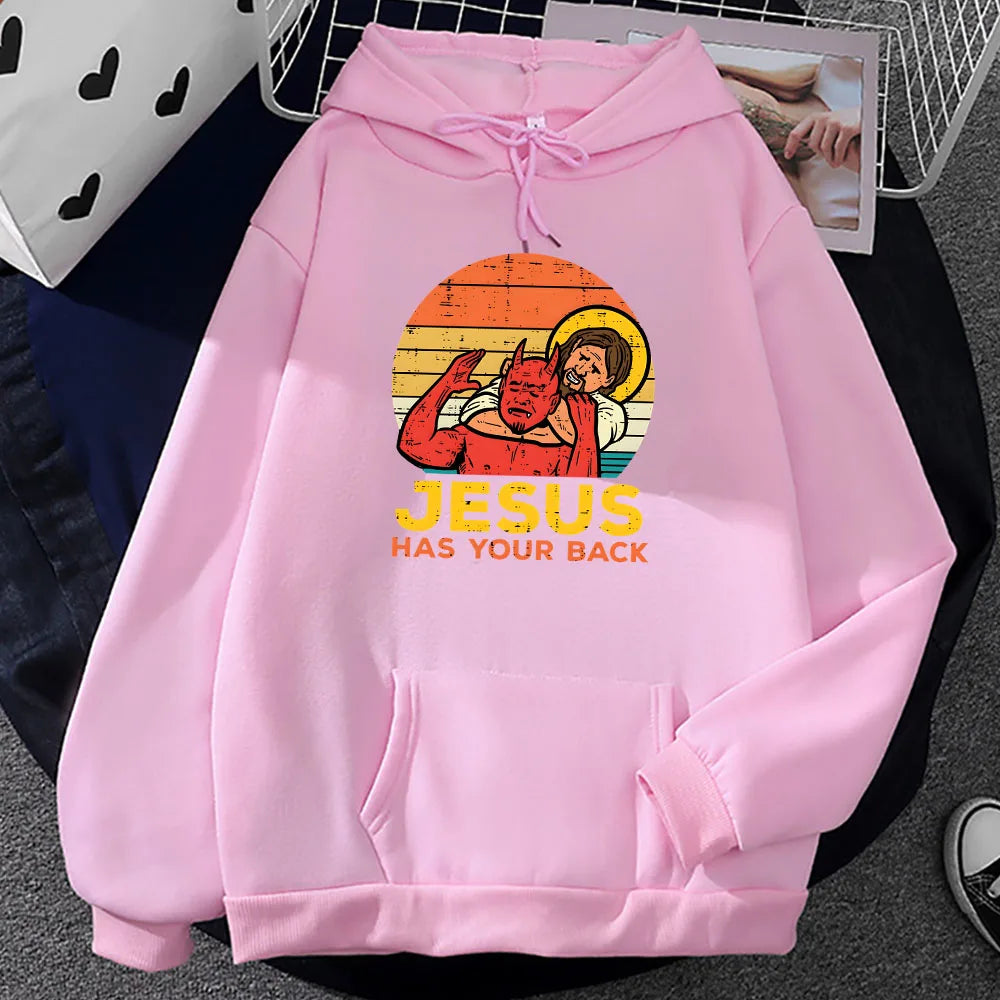 Jesus Has Your Back Jiu Jitsu Retro Christian Hoodie Men Long Sleeve Sweatshirts