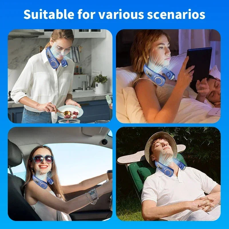 Portable Hands Free Bladeless with LED 4 Cooling Personal Rechargeable Fan