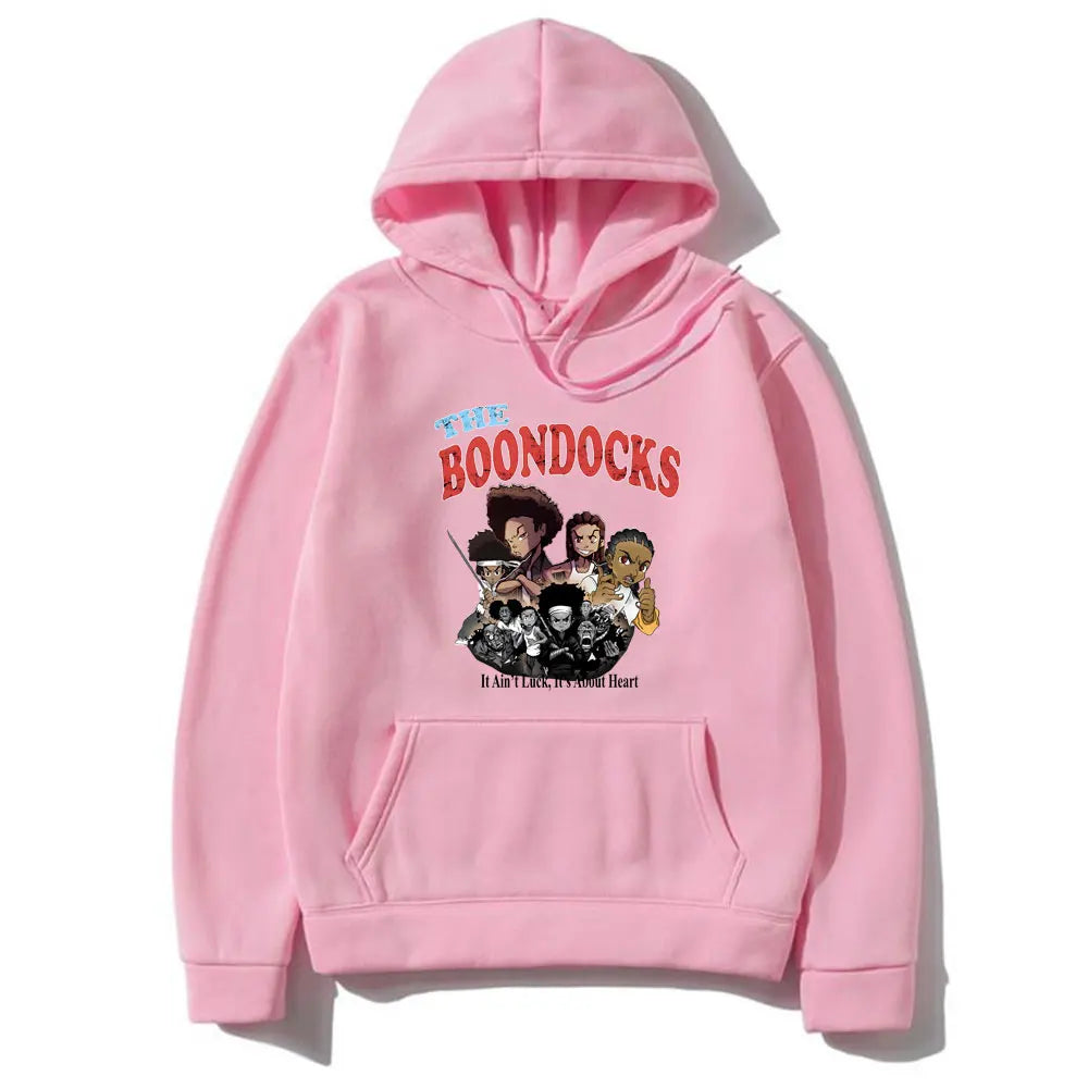 The Boondocks Huey and Riley Graphic It Ain't Luck It's about Heart Print Sweatshirt Men Fleece Cotton Hoodie