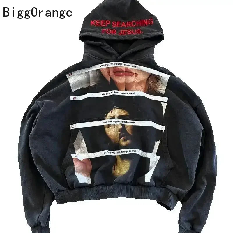 American punk Harajuku fashion loose hoodie retro Gothic casual street clothing