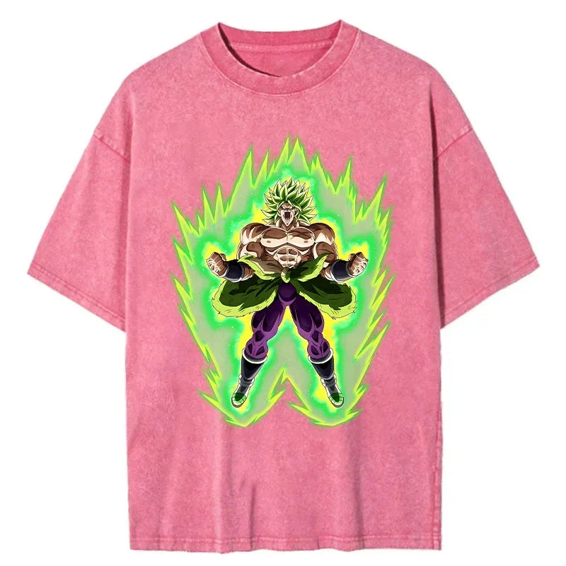 Men Oversized Vintage T Shirt Dragon Ball Washed Cotton Pink Top