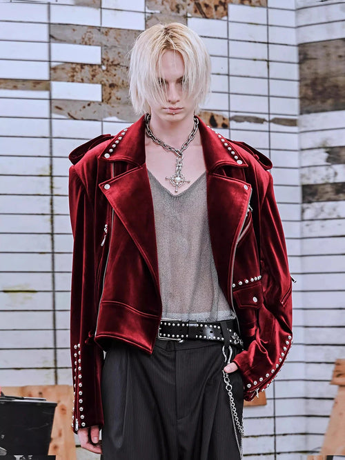 Mauroicardi Short Soft Velvet Biker Men Zipper Elegant Chic Designer Jacket