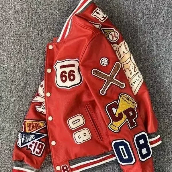 Streetwear Men Bomber Varsity Jackets Embroidery Pu Leather Jacket Outerwear