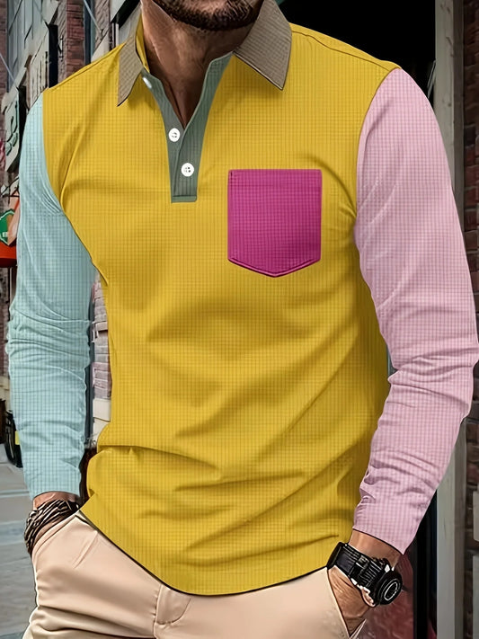 Men's Fashion POLO Shirt, T-Shirts Colorful Patchwork Fun Clothes