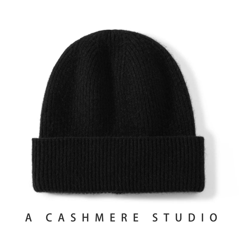 High Quality 100% Cashmere Knitted Casual Beanie Hat Soft Warm Caps