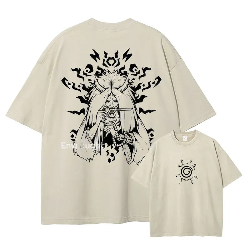 Sharingan Graphics T Shirt Washed Tops Oversized Short Sleeve 100% Cotton