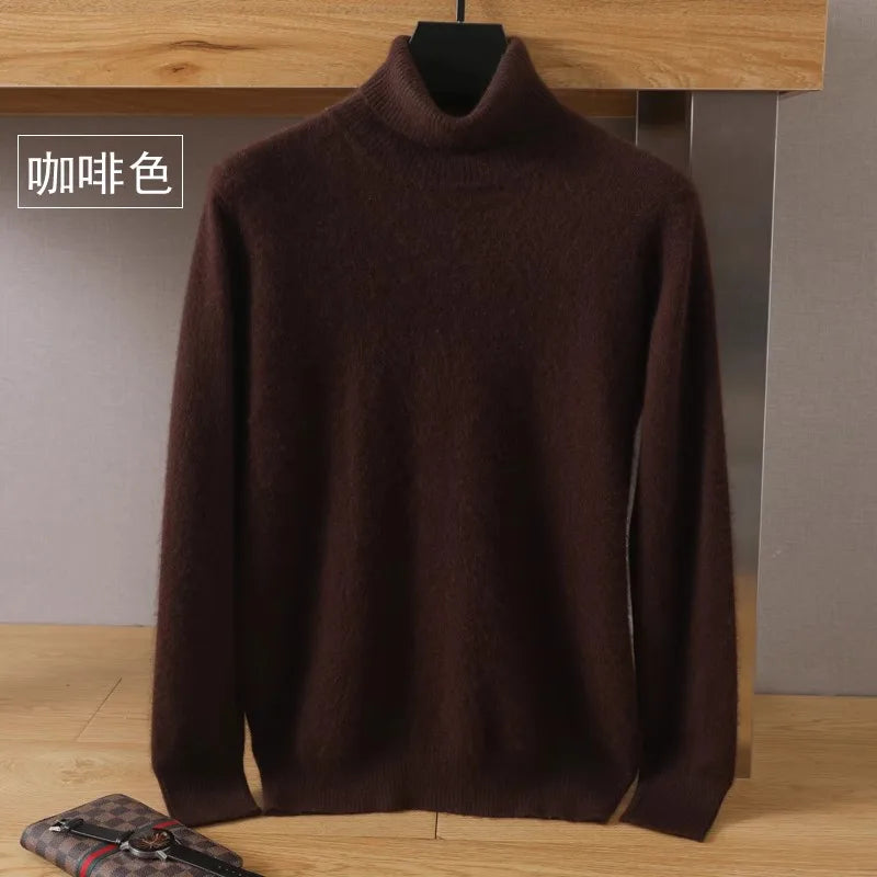 Men's 100% Mink Cashmere Sweater High Lapels Knitted Long Sleeve High-End Jumpers