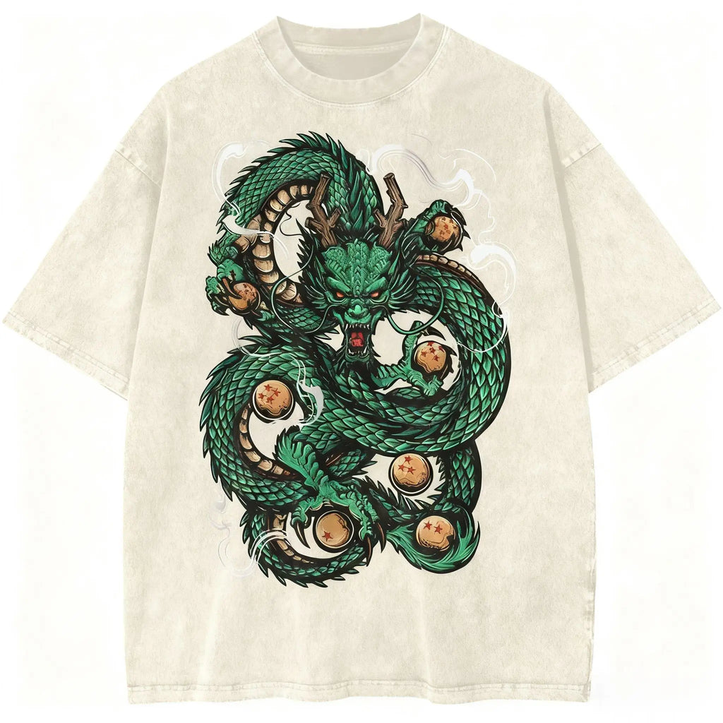 Harajuku Dragon Ball Unisex Vintage Wash Cotton Graphic Print  Short Sleeve Tee  Casual Streetwear