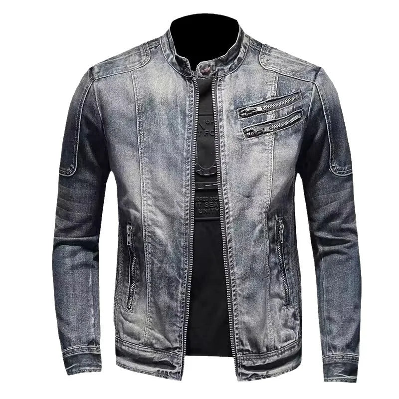 High Quality Men Handsome Casual European/American Zipper Denim Jacket M-4XL