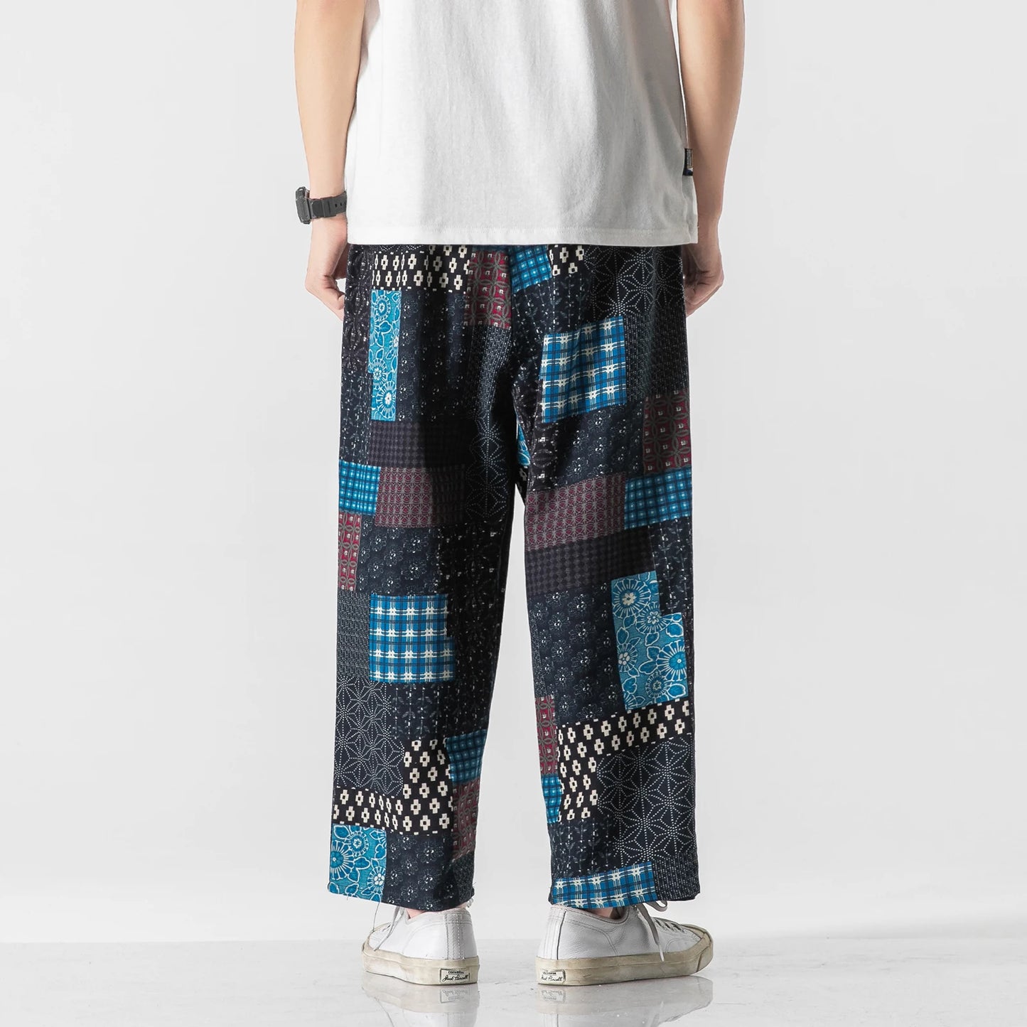 Summer Men's Harem Wide Leg Straight Patchwork Loose Streetwear Trousers M-3XL