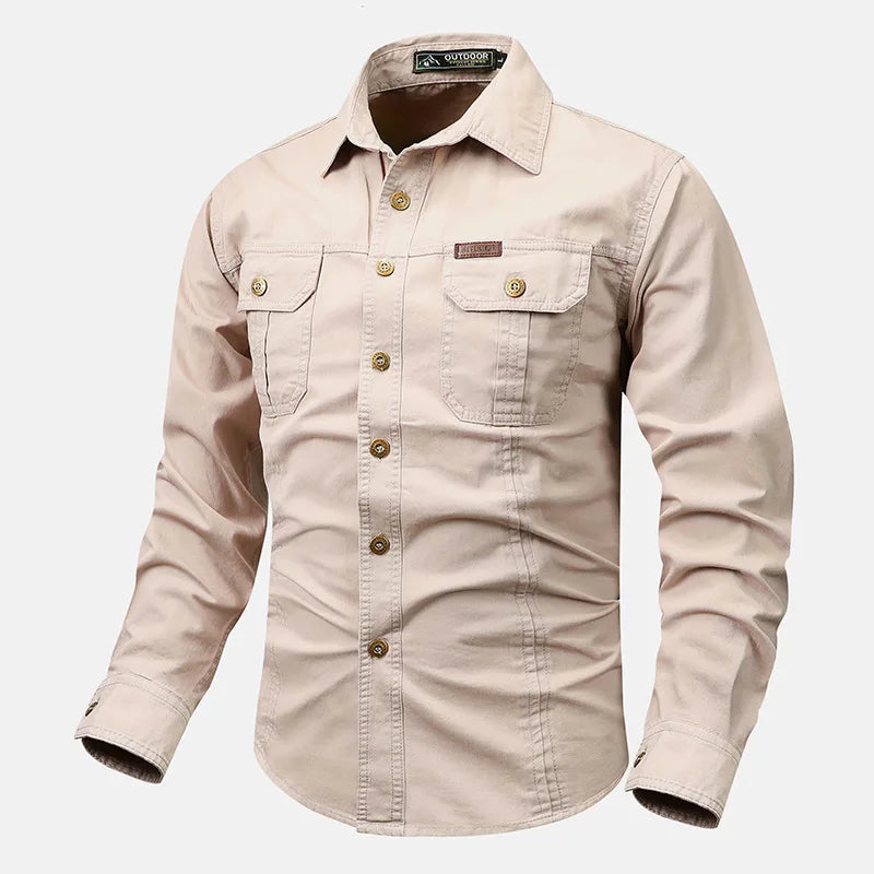 Retro Cargo style Men's Long Sleeve Shirt Casual Button Up Shirt