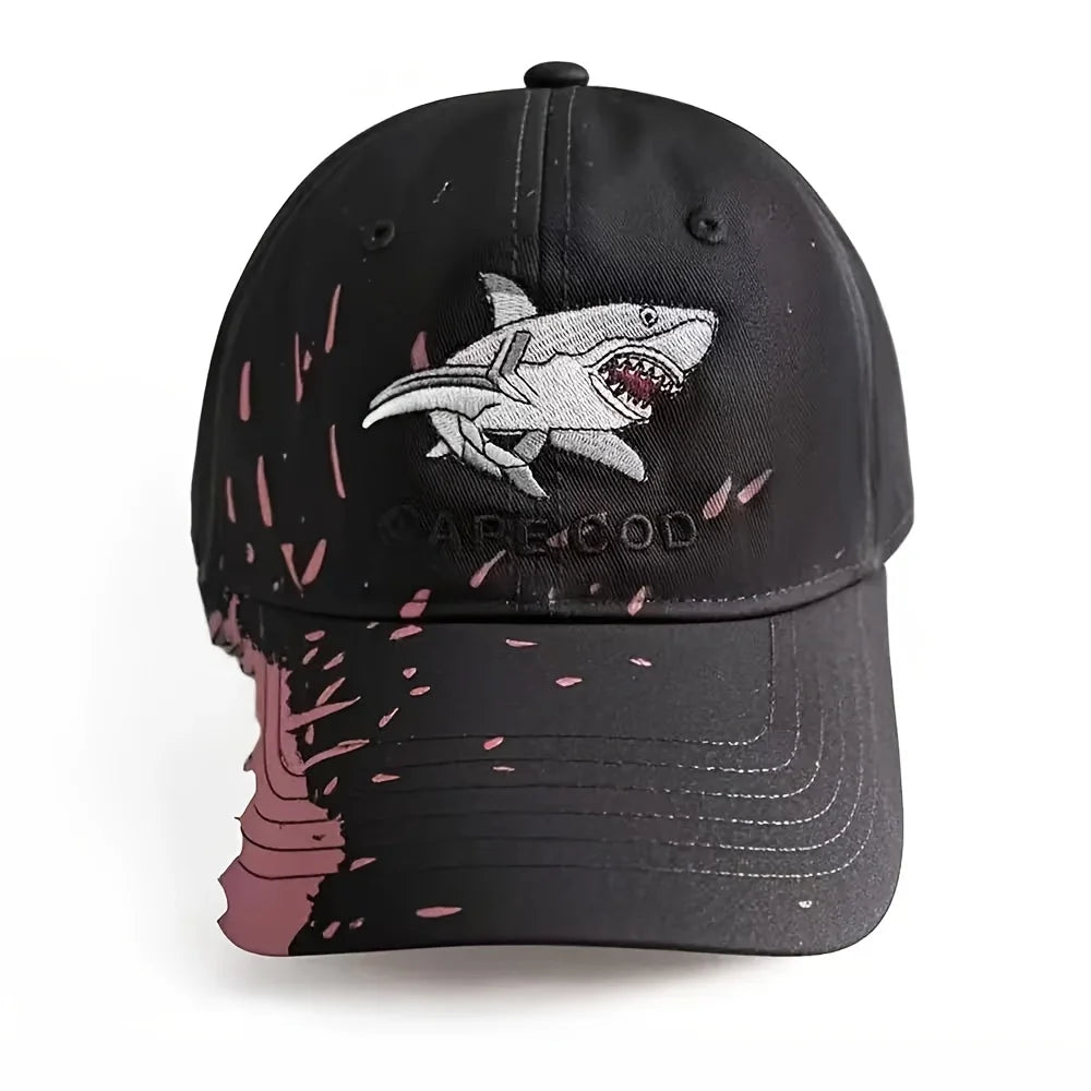 Unisex Shark Embroidered Baseball Cap - Funky Black with Pink Accents Durable High-Quality Fabric