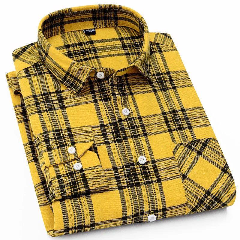 Plaid Flannel Checkered Men Long Sleeve Cotton Check Shirts