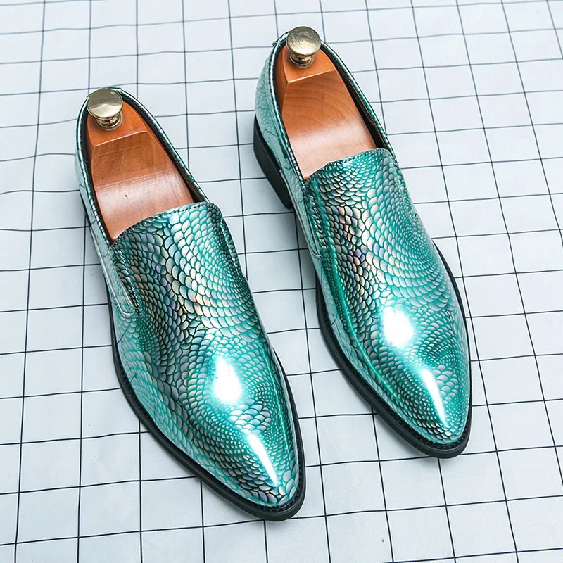 Men Loafer Moccasins Pointed Toe Patent Leather Gentleman Dress Slip-On Leather Shoes
