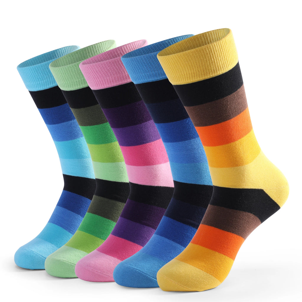 5Pairs Men's Dress Colorful Striped Combed Cotton Novelty Breathable Casual Socks