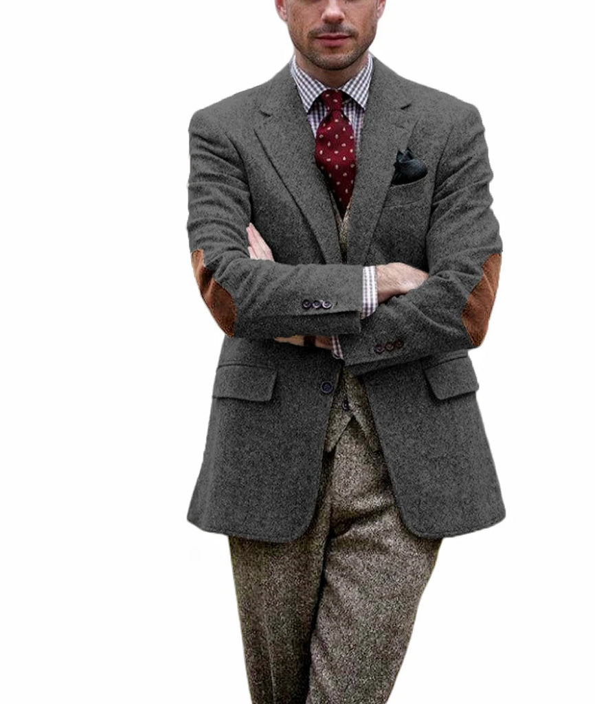 Vintage Tweed Men Suits With Patch Design Smart 1 Piece
