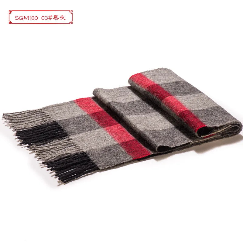 High Quality 100% Wool Men Korean Long Plaid Muffler Thermal Shawl