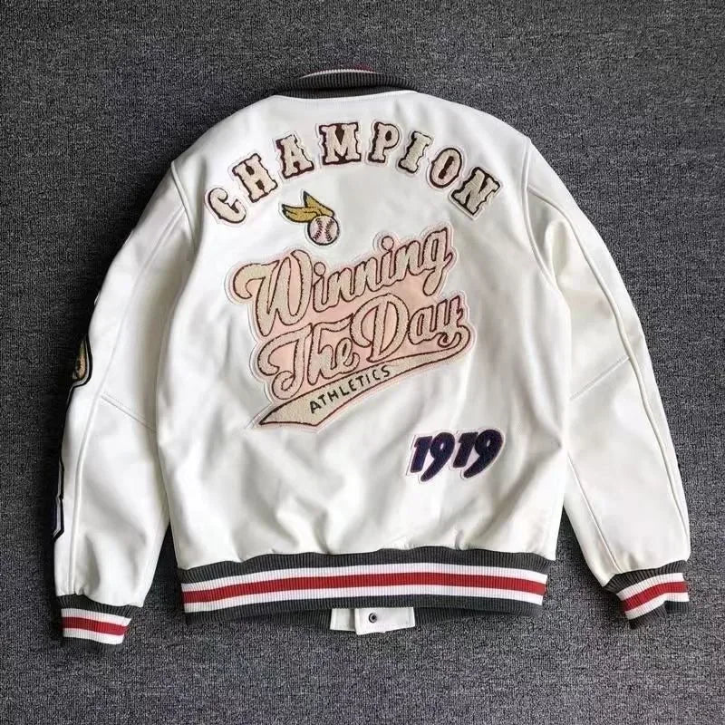 Streetwear Men Bomber Varsity Jackets Embroidery Pu Leather Jacket Outerwear