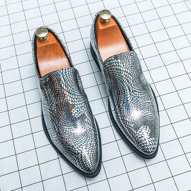 Men Loafer Moccasins Pointed Toe Patent Leather Gentleman Dress Slip-On Leather Shoes