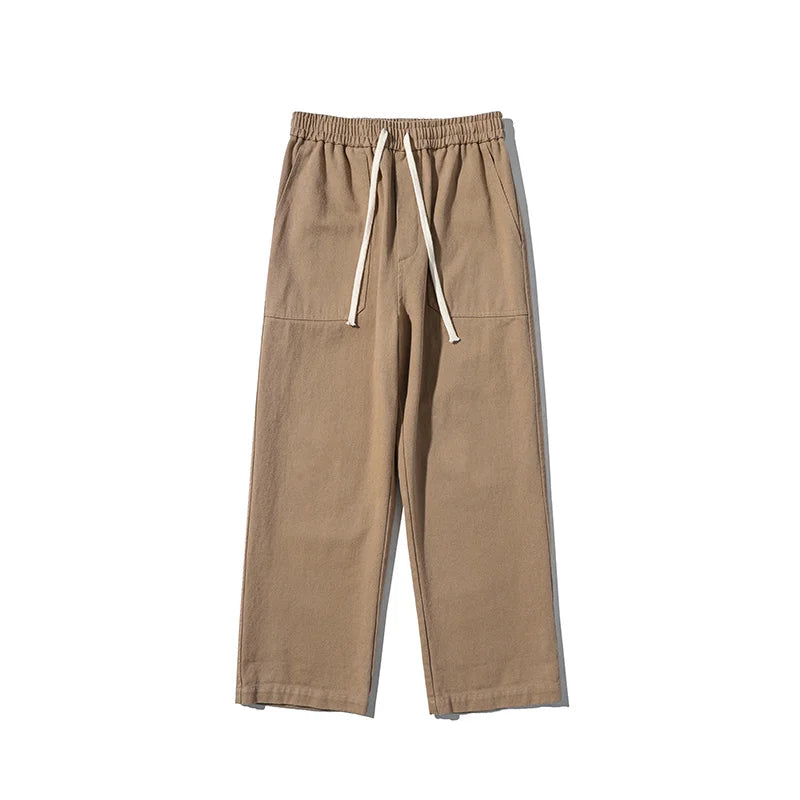 Beige/Khaki/Black Men Cotton Straight Streetwear Hip Hop Wide Leg Trousers