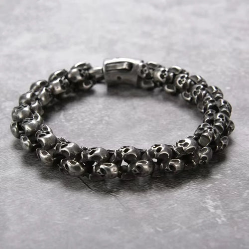 Punk Bracelets Men Stainless Steel Matte Skull Charm Gothic Jewelry