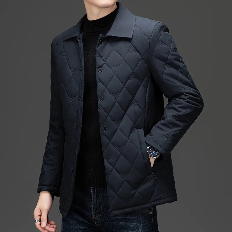 Top Grade Men Diamond Quilted Bubble Coat Parka Jacket Turn-Down Collar Coat